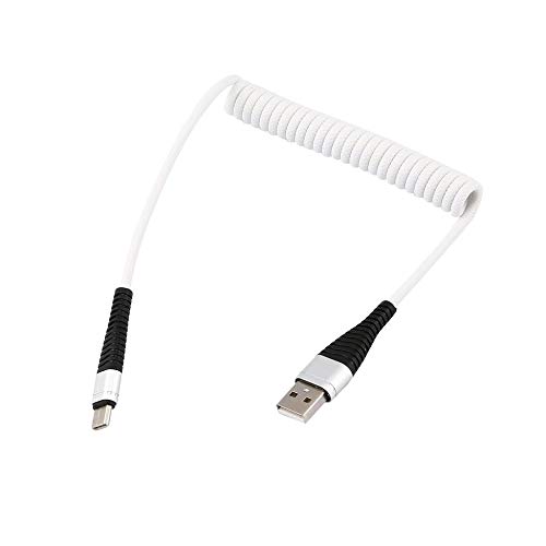 Triamisu Cable de Datos USB Tipo C - USB-C Cable Tipo C Espiral en Espiral Resorte Tipo-C Cable de extensión Macho Cable de Carga de sincronización de Datos Cable de Carga - Blanco