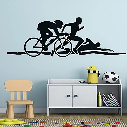 Triatlón atleta pared pegatina bicicleta natación correr deportes vinilo pared pegatina salud Fitness Mural A1 90x30cm