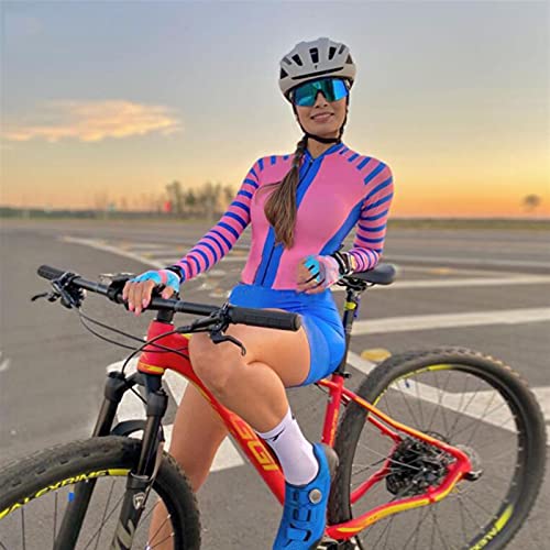 Triatlón con triatlón para mujer de una pieza de manga larga Tri-traje - Secado rápido acolchado adelgazante para ciclismo (Color : 1, Size : Large)