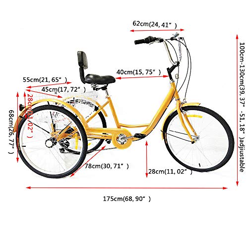 Triciclo Adultos 24 Pulgadas 6 Velocidades Tricycle 3 bicicleta mujer bicicleta Citybike con cesta, para personas mayores City Outdoor Sports Shopping