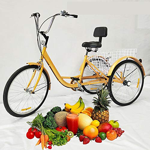 Triciclo Adultos 24 Pulgadas 6 Velocidades Tricycle 3 bicicleta mujer bicicleta Citybike con cesta, para personas mayores City Outdoor Sports Shopping