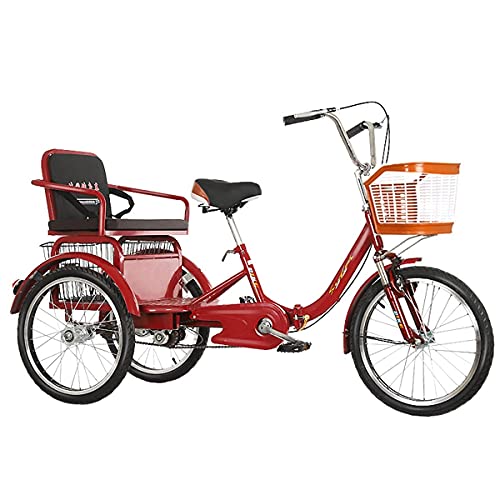 Triciclo de 20 Pulgadas Bicicleta Plegable para Adultos con Asiento Trasero y Cesta de la Compra Bicicleta de 3 Ruedas Suspensión de Cadena Doble de una Velocidad Carga de Horquilla Delantera 180 kg