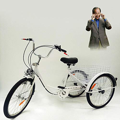 Triciclo de 24 pulgadas, para adultos, 6 invitados, 3 ruedas, bicicleta de carga, con lámpara y cesta, adecuado para hombres, mujeres, personas mayores