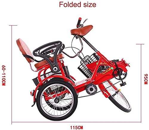 Triciclo de 3 ruedas para adultos - TRIKE CRUISER Bicicleta plegable de 3 ruedas para triciclo de adultos triciclos de bicicleta de doble cadena con frenos de doble unidad con manillar ajustable asien
