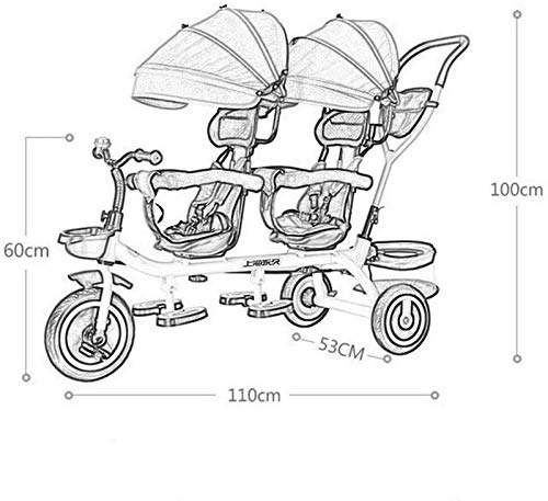 Triciclo gemelo de cuatro en uno para niños, bicicleta de dos plazas, cochecito con sombrilla, asiento giratorio bidireccional / mango de empuje trasero extraíble / pedales retráctiles, Color: púrpura