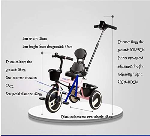 Triciclo para niños, bicicleta para niños 2 en 1 con canasta de almacenamiento y manillar para padres, bicicleta de 3 ruedas para niños pequeños, diseño seguro y seguro de asiento con respaldo alto,