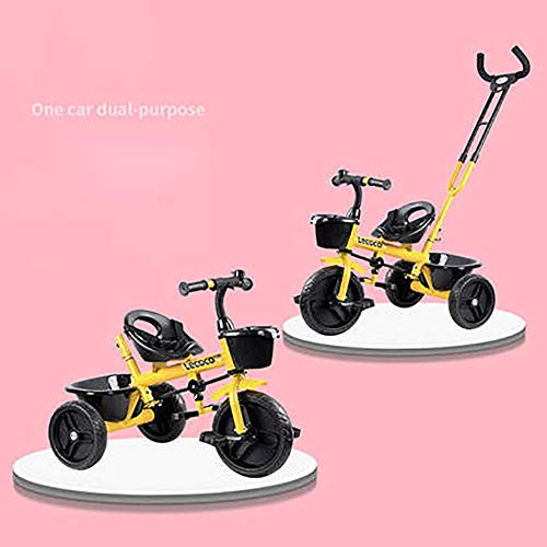 Triciclo para niños, bicicleta para niños 2 en 1 con canasta de almacenamiento y manillar para padres, bicicleta de 3 ruedas para niños pequeños, diseño seguro y seguro de asiento con respaldo alto,