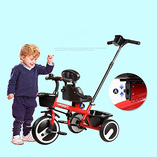 Triciclo para niños, bicicleta para niños 2 en 1 con canasta de almacenamiento y manillar para padres, bicicleta de 3 ruedas para niños pequeños, diseño seguro y seguro de asiento con respaldo alto,