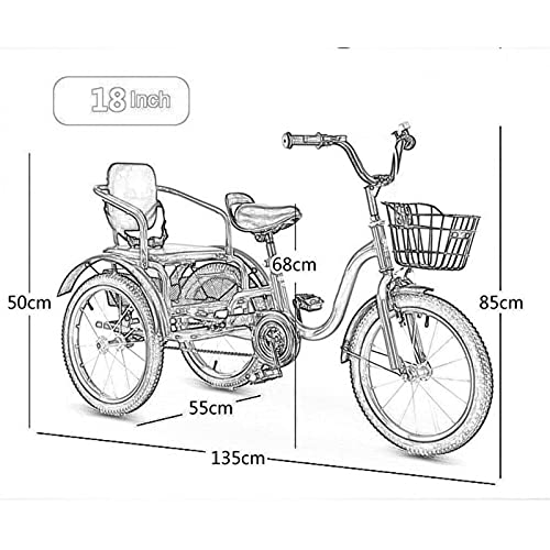 Triciclo Tricycle Bicicletas De Tres Ruedas Para Niños Niños Niñas, Triciclos 16 18 Pulgadas 3 Ruedas Bicicletas Crucero Bicicletas Cómodas Dos Plazas Con Cesta Para Niños De(Size:18 inch,Color:Rosa)