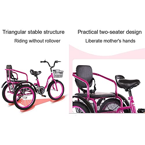 Triciclo Tricycle Bicicletas De Tres Ruedas Para Niños Niños Niñas, Triciclos 16 18 Pulgadas 3 Ruedas Bicicletas Crucero Bicicletas Cómodas Dos Plazas Con Cesta Para Niños De(Size:18 inch,Color:Rosa)