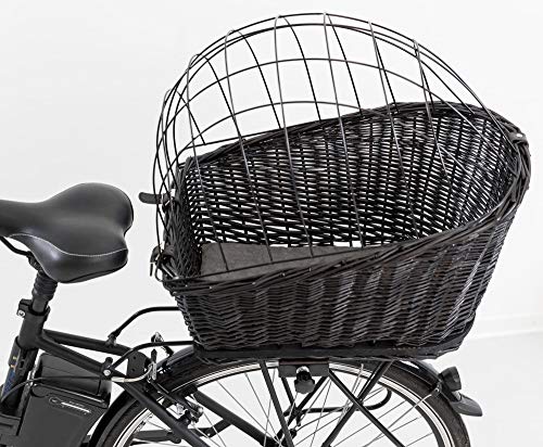 Trixie Cesta Perros para Bicicleta - Cesta Bicicleta Transporte Mascotas Cesta Mimbre Cesta con Rejilla 35×49×55 cm, Negro