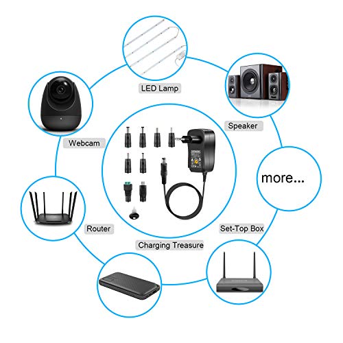 Trohestar Universal Conector de fuente 3V 4.5V 5V 6V 7.5V 9V 12V 34W CA/CC 2000mA con 8 puntas de adaptador seleccionables y enchufe Micro USB, electrónica y dispositivos USB – 2000 mA MAX
