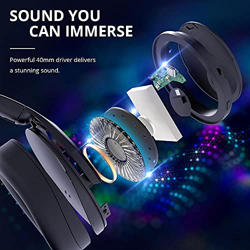 Tronsmart Apollo Q10 ANC Auriculares Inalambricos Bluetooth 5.0, Cancelación Activa de Ruido, 100 Horas de Reproducción, Cascos Circumaurales con 5 Micrófonos, Control Táctil, Cómodo y Plegable - BLU