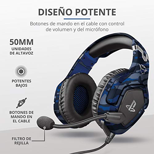 Trust Cascos Gaming PS4 y PS5 Auriculares de Gaming GXT 488 Forze-B, Licencia Oficial para Playstation, Micrófono Plegable, Altavoces Activos de 50 mm, Cable Trenzado de Nailon de 1.2 m, Azul