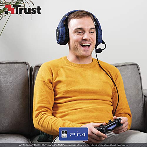 Trust Cascos Gaming PS4 y PS5 Auriculares de Gaming GXT 488 Forze-B, Licencia Oficial para Playstation, Micrófono Plegable, Altavoces Activos de 50 mm, Cable Trenzado de Nailon de 1.2 m, Azul