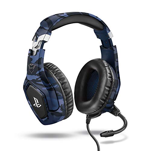 Trust Cascos Gaming PS4 y PS5 Auriculares de Gaming GXT 488 Forze-B, Licencia Oficial para Playstation, Micrófono Plegable, Altavoces Activos de 50 mm, Cable Trenzado de Nailon de 1.2 m, Azul