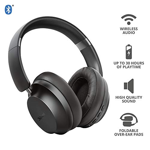 Trust Mobile Eaze Auriculares Inalámbricos Bluetooth (Reproducción de 30 Horas, Rango de 10 m, Unidades de Altavoz de 40 mm, Diseño Plegable) Negro