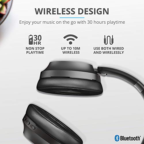 Trust Mobile Eaze Auriculares Inalámbricos Bluetooth (Reproducción de 30 Horas, Rango de 10 m, Unidades de Altavoz de 40 mm, Diseño Plegable) Negro