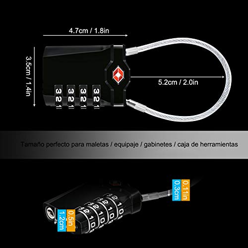 TSA Equipaje Locks, [VersióN MáS Nueva] [Paquete De 2] Diyife Candado De Seguridad Diyife De 4 DíGitos, Candados De CombinacióN, Bloqueo De CóDigo Para Maletas De Viaje, Mochila De Equipaje(Negro)