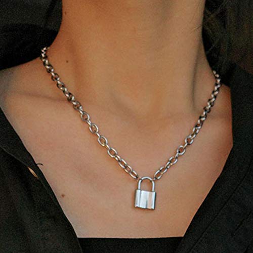 TseenYi Punk Lock Collar de plata con colgante de candado de cadena de joyería de moda collares de joyería para mujeres y niñas