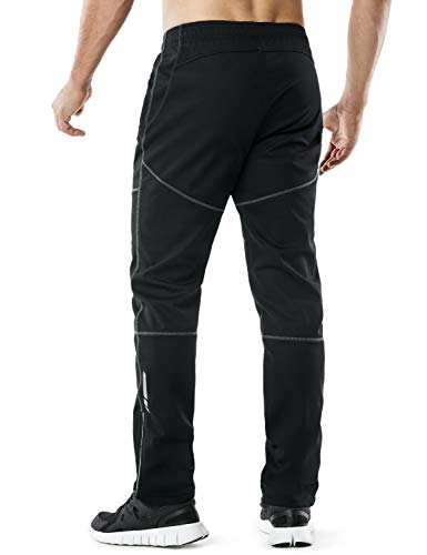 TSLA Pantalones térmicos cortavientos para hombre, con forro polar exterior, pantalones de ciclismo para invierno y tiempo frío Ykb01 - Pack de 1, color negro y gris L
