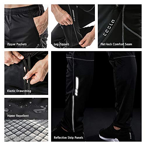 TSLA Pantalones térmicos cortavientos para hombre, con forro polar exterior, pantalones de ciclismo para invierno y tiempo frío Ykb01 - Pack de 1, color negro y gris L