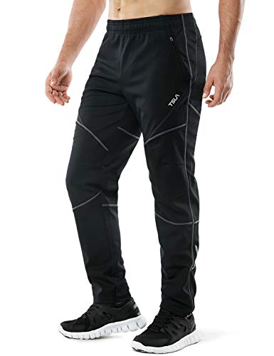 TSLA Pantalones térmicos cortavientos para hombre, con forro polar exterior, pantalones de ciclismo para invierno y tiempo frío Ykb01 - Pack de 1, color negro y gris L