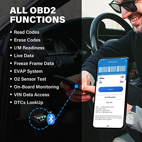 TT TOPDON SmartDiag Mini OBD2 - Escáner de diagnóstico de Coche Bluetooth con Todos los diagnósticos del Sistema, 16 Servicios de reinicio y Mantenimiento, Todas Las Funciones OBD2, AutoVIN