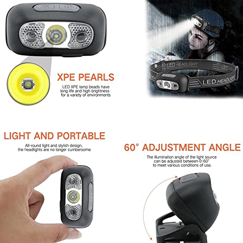 TTCPUYSA 2021 Super Bright Light Sensor Mini LED Headlamp,Motion Sensor Headlamp Flashlight,with 8 Modes for Camping Hiking Hunting Fishing (1pcs)