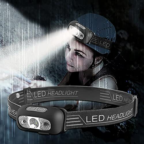 TTCPUYSA 2021 Super Bright Light Sensor Mini LED Headlamp,Motion Sensor Headlamp Flashlight,with 8 Modes for Camping Hiking Hunting Fishing (1pcs)