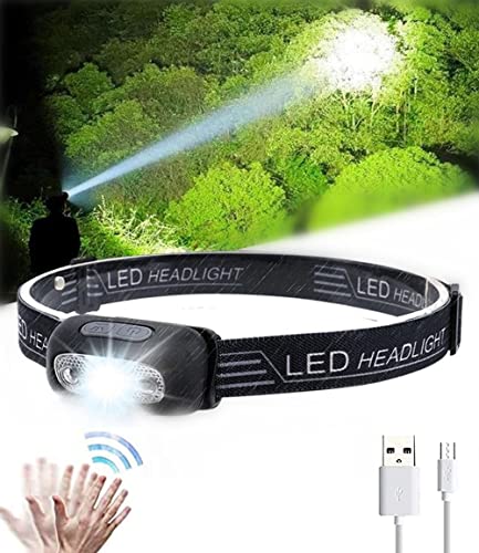 TTCPUYSA 2021 Super Bright Light Sensor Mini LED Headlamp,Motion Sensor Headlamp Flashlight,with 8 Modes for Camping Hiking Hunting Fishing (1pcs)