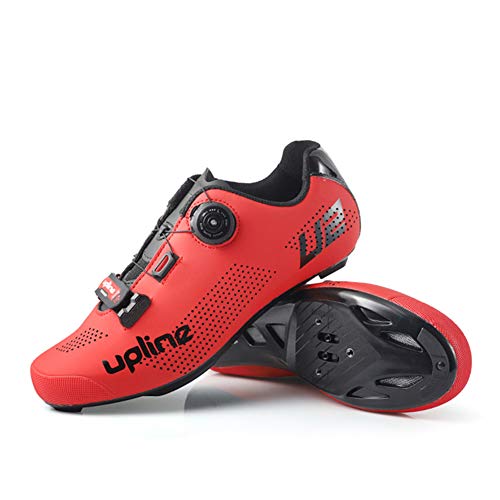 TTW Zapatillas Ciclismo de Carretera para Hombres y Mujeres Zapatillas Bicicleta de Spinning Ultraligeras Antideslizantes Profesionales con Autobloqueo con Banda Reflectante 2020 Nuevas,Rojo,41