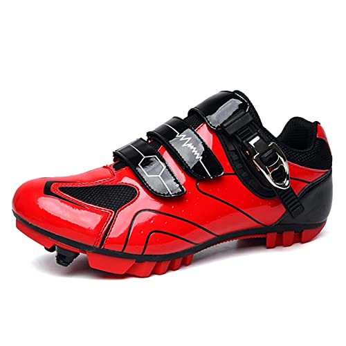 Tulent Zapatillas de Ciclismo MTB Zapatos Monte Bike Bloqueo montaña Bicicleta Bicicletas Blanco Hard Fondo Bicicleta Femenina Transpirable y Resistente (Color : Red, Size : 46)