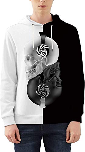TUONROAD Hoodie Hombre Funny 3D Cráneo Sudaderas con Capucha Ligero Unisex Sweatshirt Manga Larga Sweater Hoody con Bolsillos Cordón L