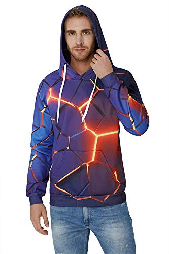 TUONROAD Hoodie Hombre Funny 3D Cráneo Sudaderas con Capucha Ligero Unisex Sweatshirt Manga Larga Sweater Hoody con Bolsillos Cordón L