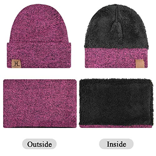 Tuopuda® Gorro Bufanda Guantes Set de Invierno para Hombre y Mujer Gorro de punto Bufandas Caliente Guantes de Pantalla Táctil (Rosa caliente)