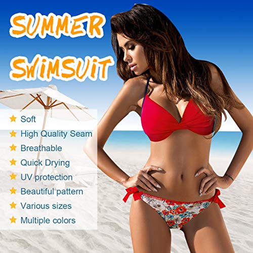 Tuopuda Mujer Multicolor Cabestro Bikini Conjuntos de Cintura Baja Ajustable Bikini Inferior Impresa Raya Playa Traje de Baño