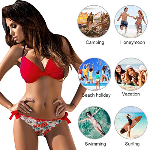 Tuopuda Mujer Multicolor Cabestro Bikini Conjuntos de Cintura Baja Ajustable Bikini Inferior Impresa Raya Playa Traje de Baño