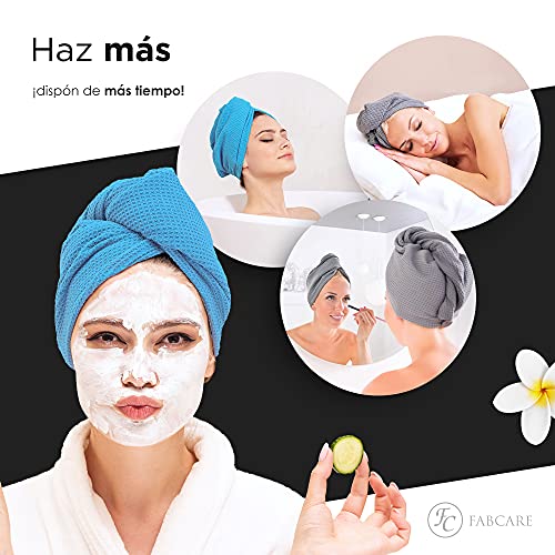 Turbante de pelo FABCARE de secado rápido - DERMATEST: MUY BUENO - Toalla de pelo con botón - Toalla de pelo para secar el pelo - Toalla turbante de microfibra para cabello largo [2 piezas]