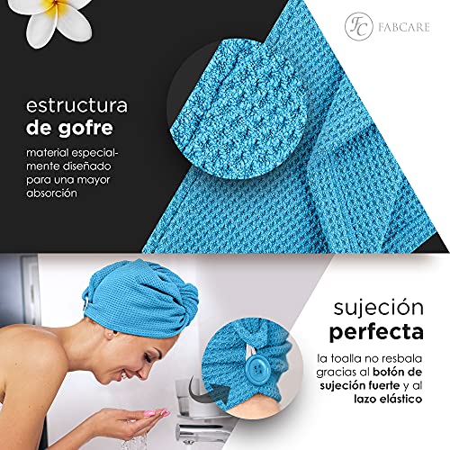 Turbante de pelo FABCARE de secado rápido - DERMATEST: MUY BUENO - Toalla de pelo con botón - Toalla de pelo para secar el pelo - Toalla turbante de microfibra para cabello largo [2 piezas]