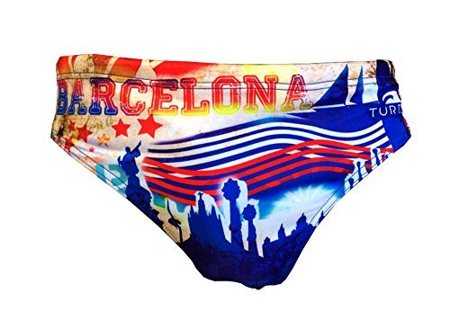 Turbo - Bañador Slip Waterpolo Men Suits Barcelona Paint de Waterpolo Competicion Natación y Triatlón Patrón de Ajuste cómodo