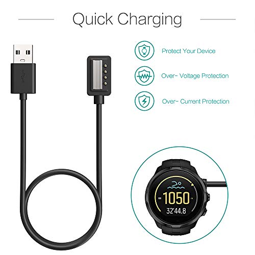 TUSITA Cargador para Suunto Spartan Ultra HR,Spartan Sport Wrist HR,Suunto 9,Suunto D5,Suunto EON Core - Cable de Carga USB 100cm Pinza de la Base - Reloj Inteligente Accesorios