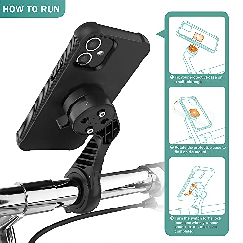 TUSITA [One-Key Lock out Front Mount for Cell Phone - Universal Bicycle Handlebar Mobile Holder, Secures Phone Via Quad Tab Twist Lock Cradle - Mountain Cycling Outdoor Sports Accessories