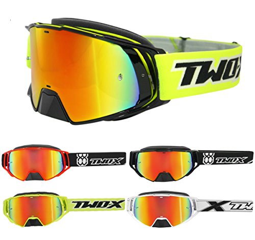 TWO-X – Gafas de cross Rocket, cristal de reflejo de iridio - Gafas MX, protección de nariz para motocross. Gafas de espejo Enduro. Gafas protectoras para moto, antiarañazos