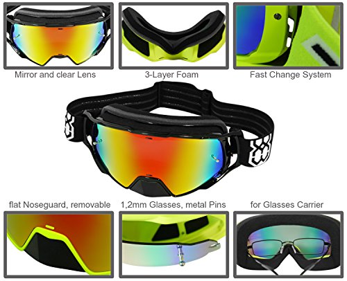 TWO-X – Gafas de cross Rocket, cristal de reflejo de iridio - Gafas MX, protección de nariz para motocross. Gafas de espejo Enduro. Gafas protectoras para moto, antiarañazos