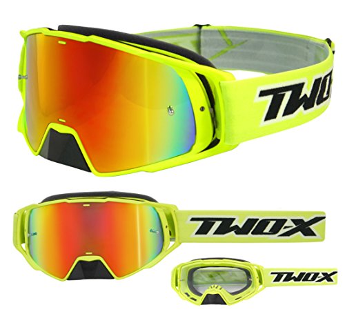 TWO-X – Gafas de cross Rocket, cristal de reflejo de iridio - Gafas MX, protección de nariz para motocross. Gafas de espejo Enduro. Gafas protectoras para moto, antiarañazos