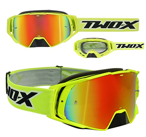 TWO-X – Gafas de cross Rocket, cristal de reflejo de iridio - Gafas MX, protección de nariz para motocross. Gafas de espejo Enduro. Gafas protectoras para moto, antiarañazos