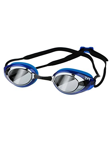 TYR - Gafas de natación con Espejo de Perfil bajo, Unisex Adulto, Color Silver/Blue/Black, tamaño Medium