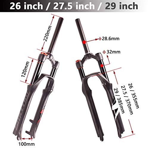 TYXTYX Suspensión de Horquillas MTB para Bicicleta de montaña 26/27.5/29 Pulgadas, Accesorios de Bicicleta de Viaje 120mm Horquilla de Aire de aleación