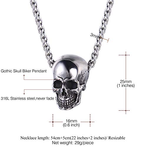 U7 Collar con Colgante de Cabeza de Calavera de Halloween, Acero Inoxidable, diseño de Ciclista gótico para Hombres y Mujeres, Regalo Punk